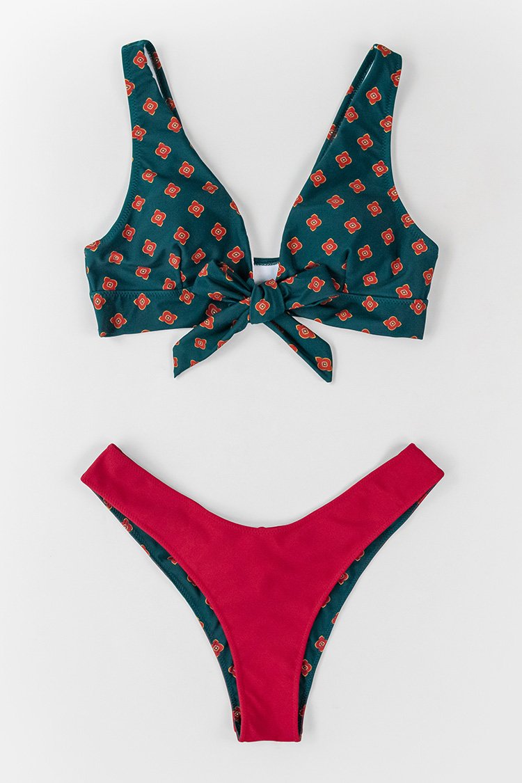 Retro Mini Floral V-neck Bikini