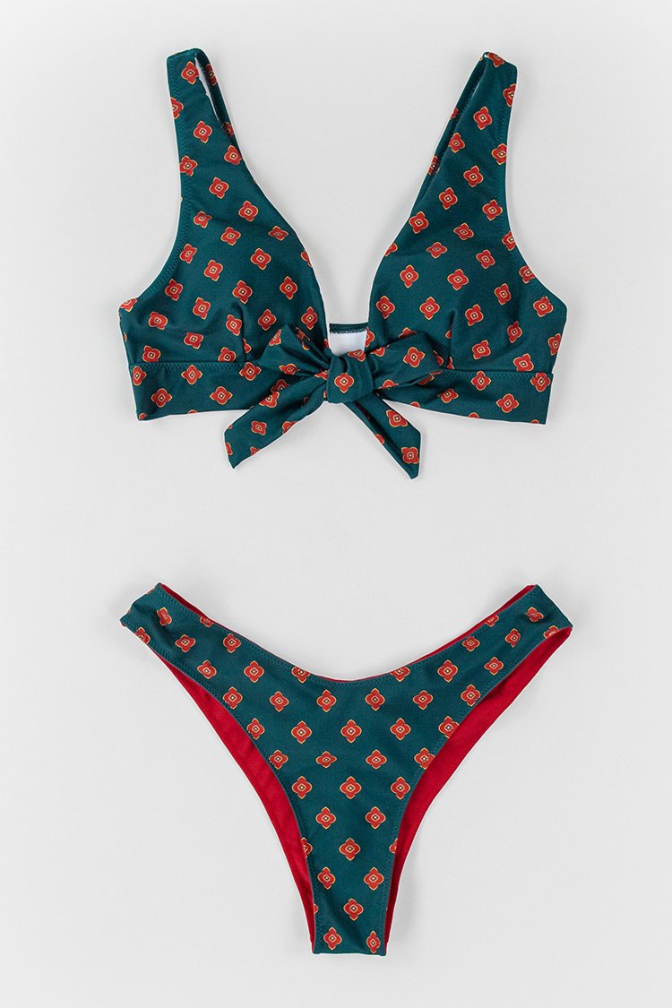 Retro Mini Floral V-neck Bikini