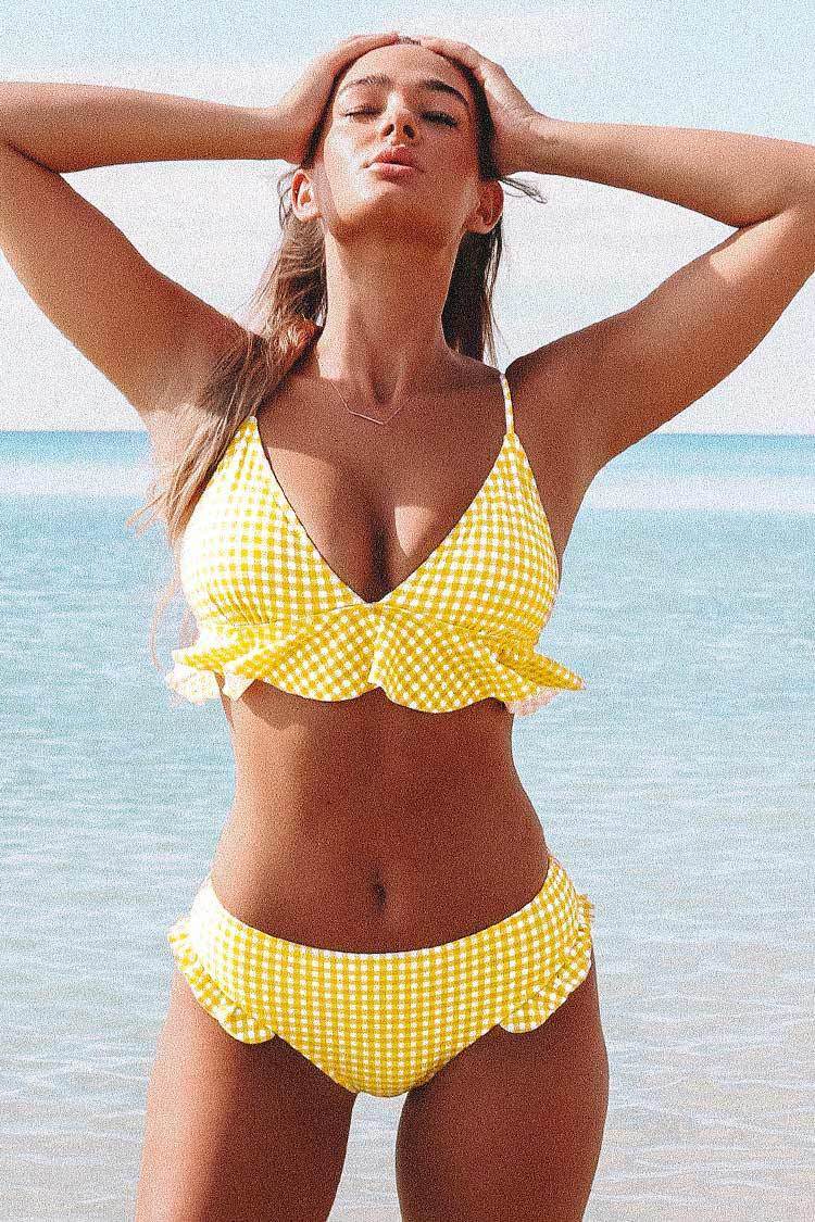 Yellow Gingham Ruffle Bikini
