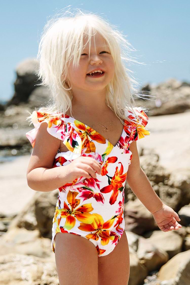 Ella Floral V-neck Ruffle One Piece Swimsuit For Toddler Girls And Girls