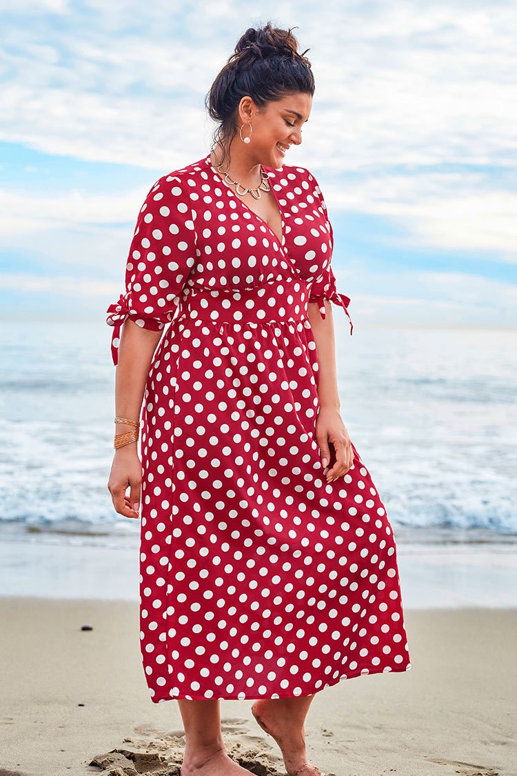 Red and White Polka Dot Plus Size Dress