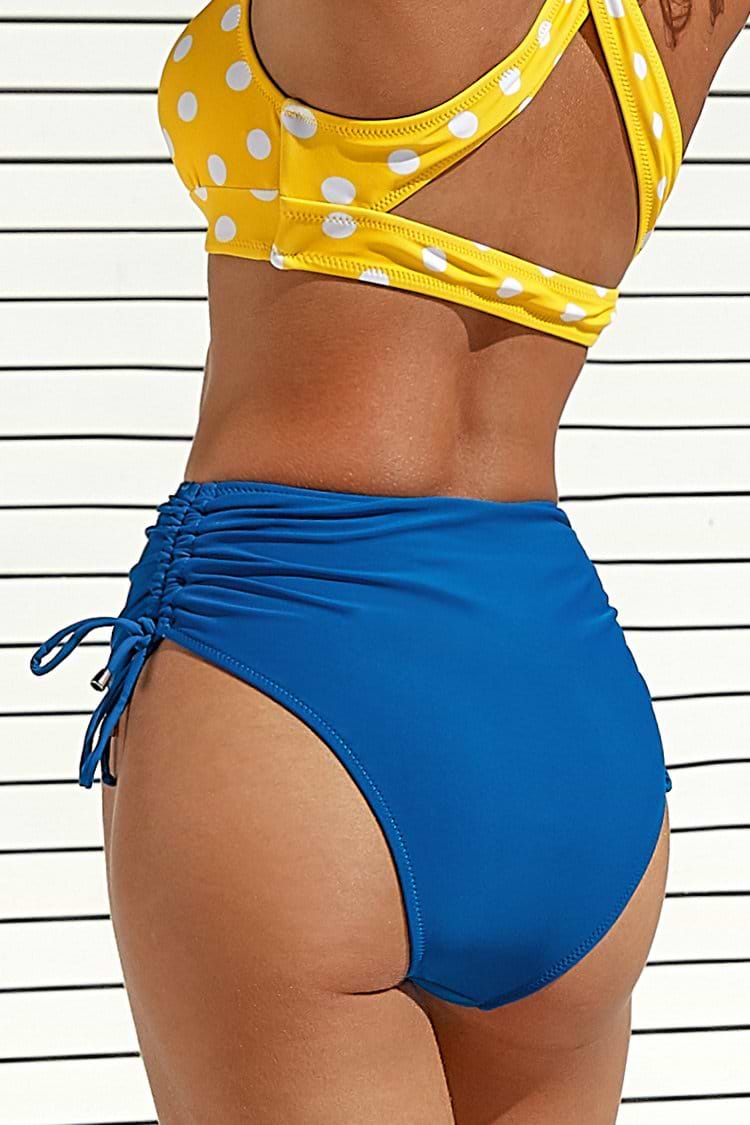 Blue Side Ruched High Waisted Bikini Bottom
