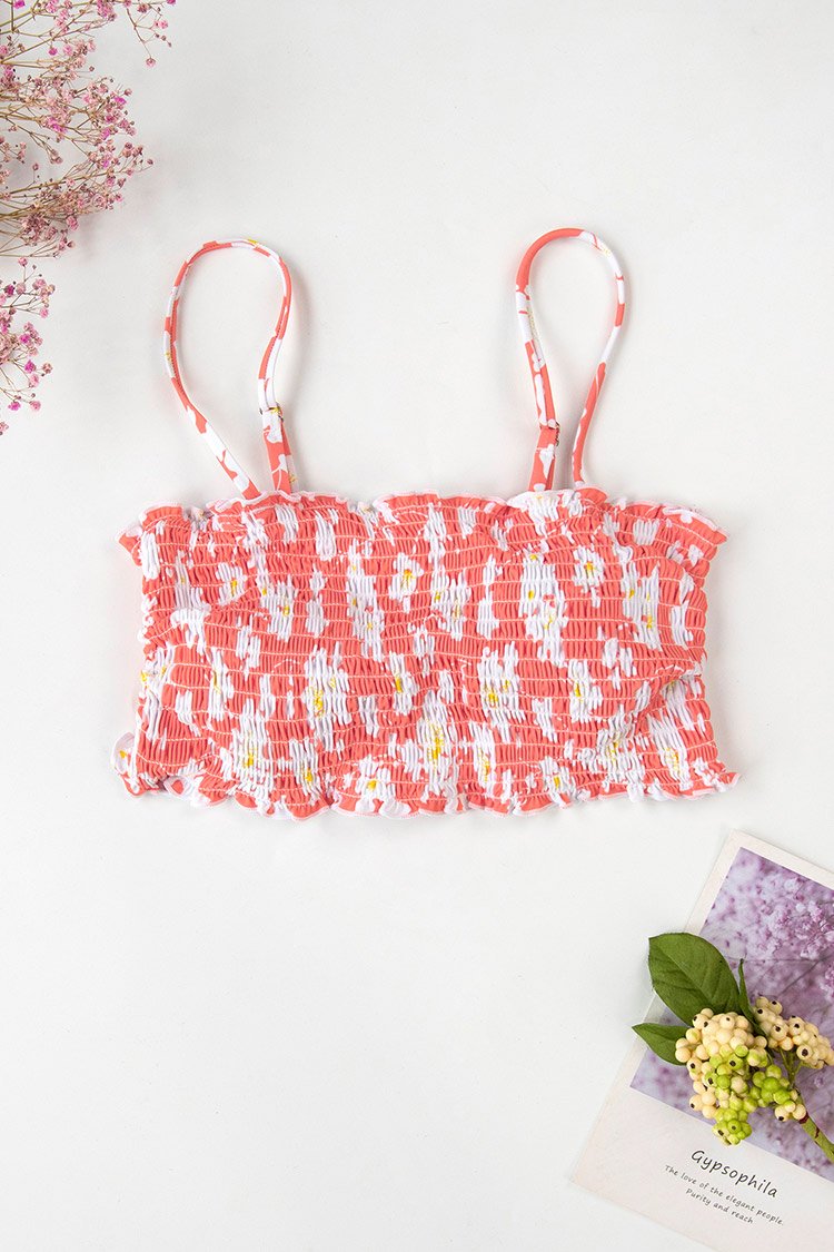 FLORAL SMOCKED BANDEAU BIKINI TOP