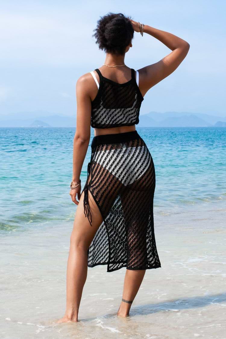 Irene Black Mesh Top and Skirt Set