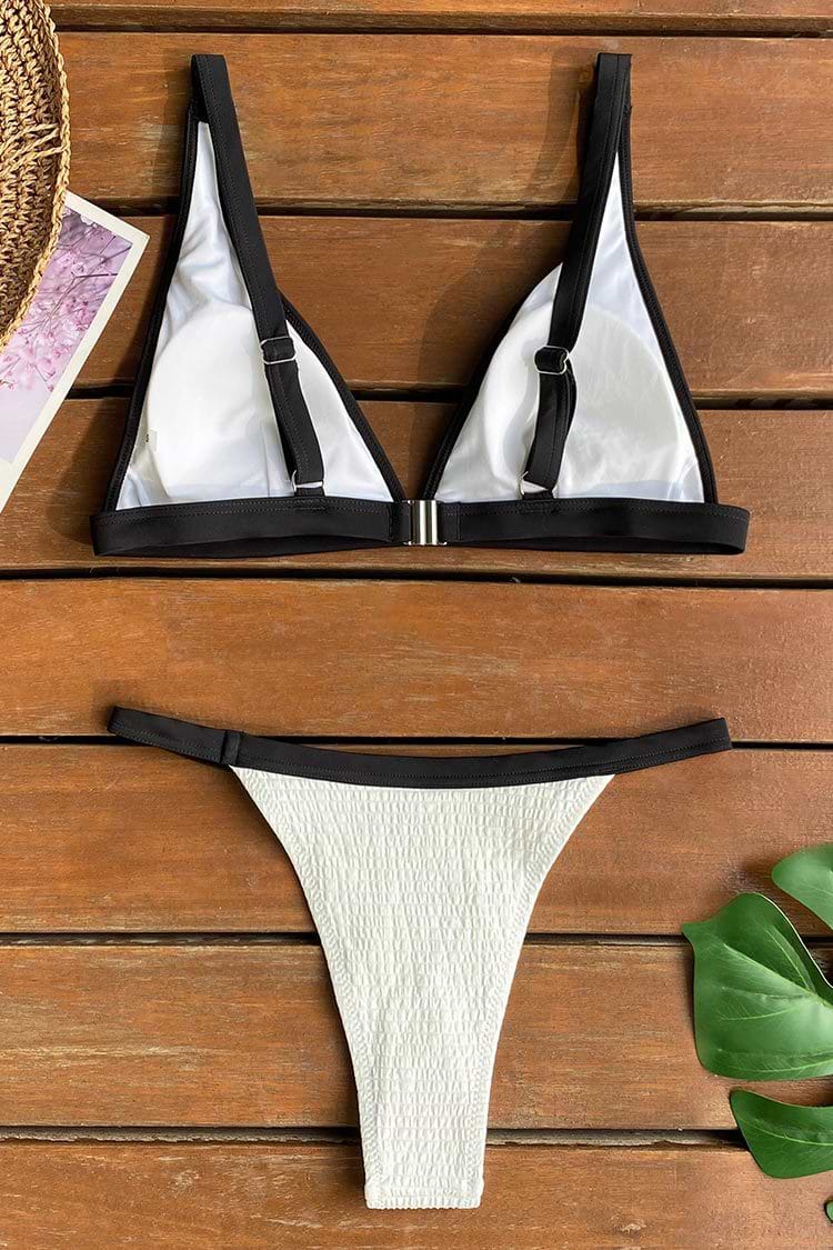 Contrast Trim Smocked Bikini