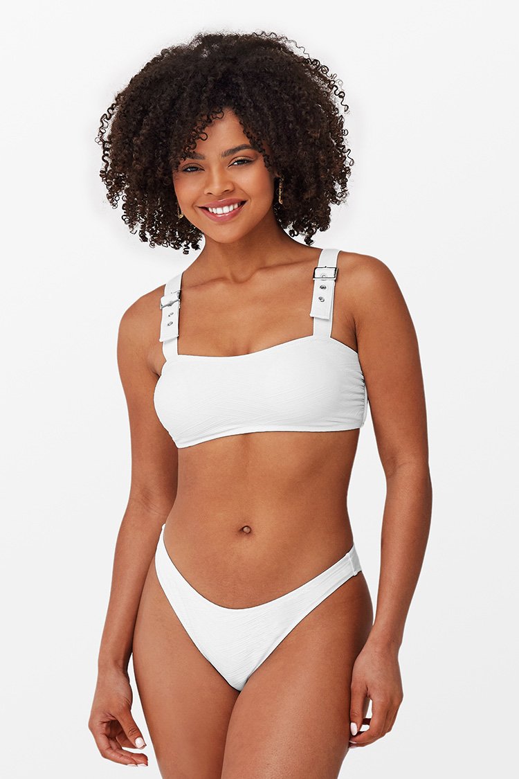 Jamie White Textured Eyelet Buckle Bikini
