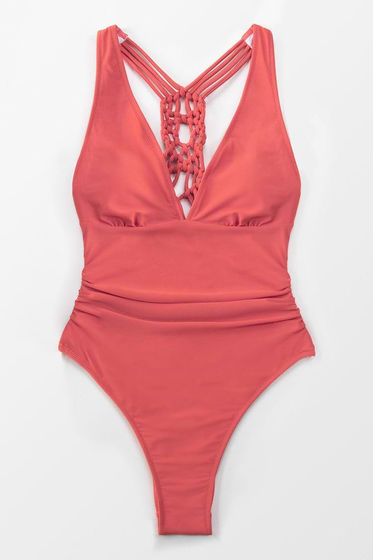 Braided Back and Strappy Tummy Control One Piece Swimsuit