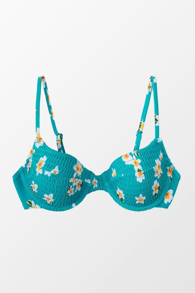 Miracle Aqua Floral Smocked Bikini Top
