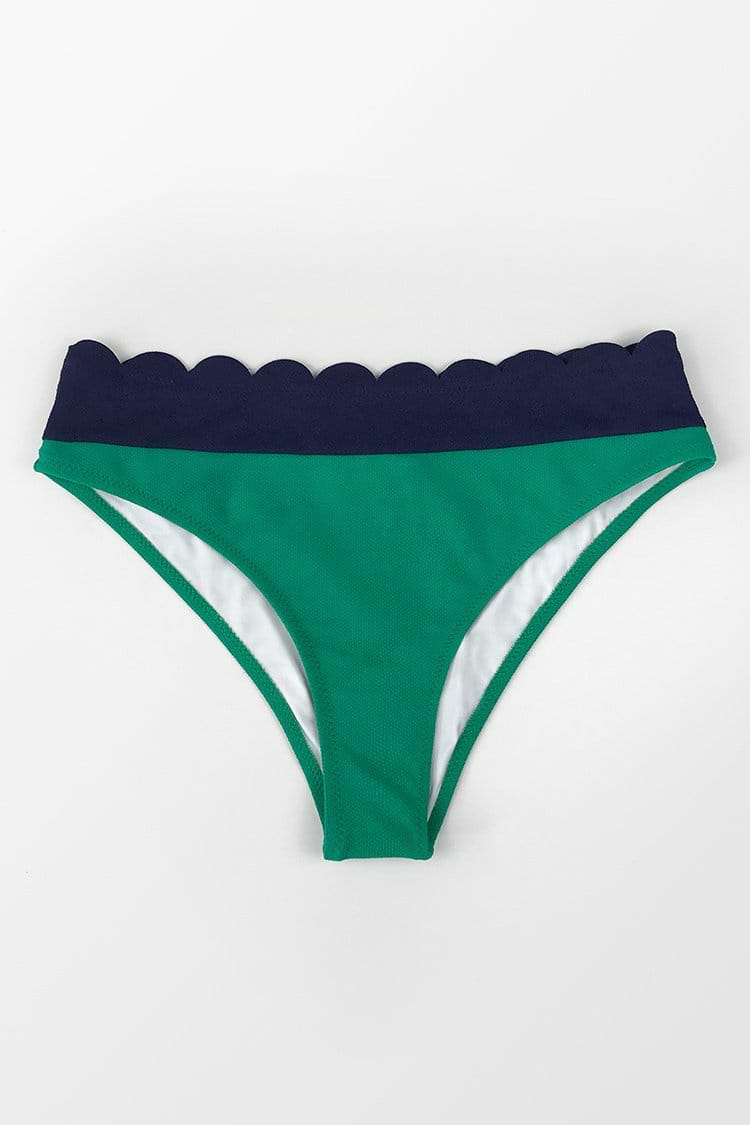 Green and Navy Scalloped Bikini Bottom