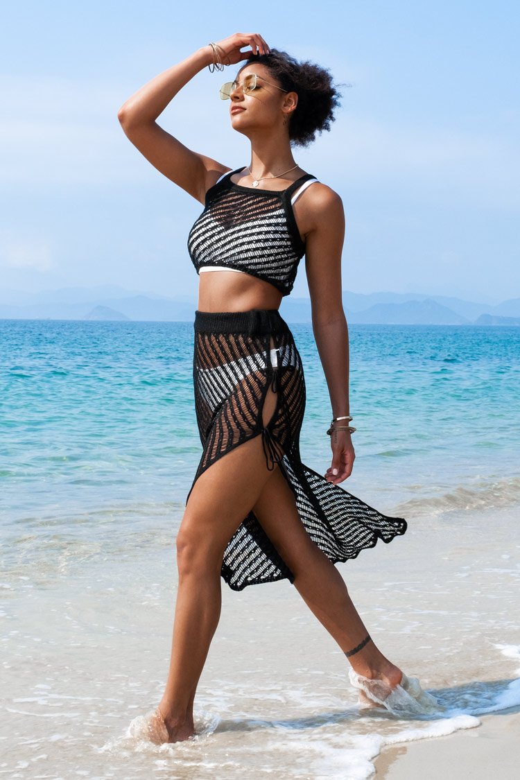 Irene Black Mesh Top and Skirt Set