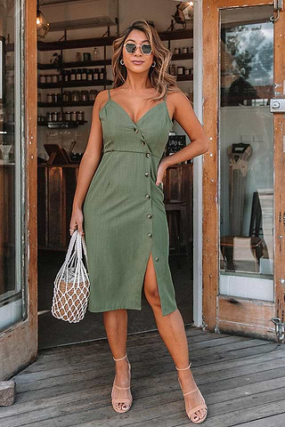 Army Green Front Button Dress Army Green Front Button Dress