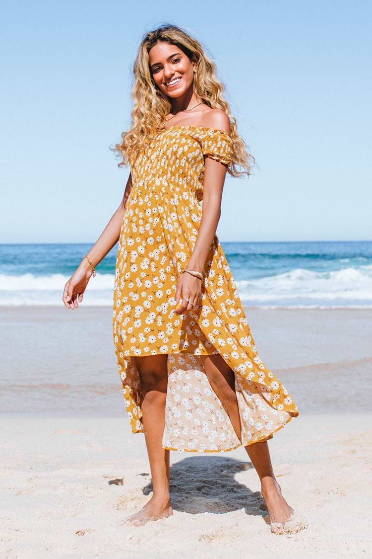 Frances Yellow Daisy Floral Smocked Dress