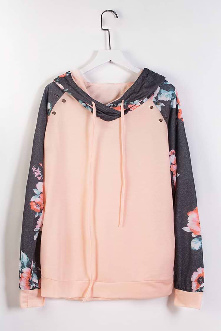 Pink and Black Floral Hoodie