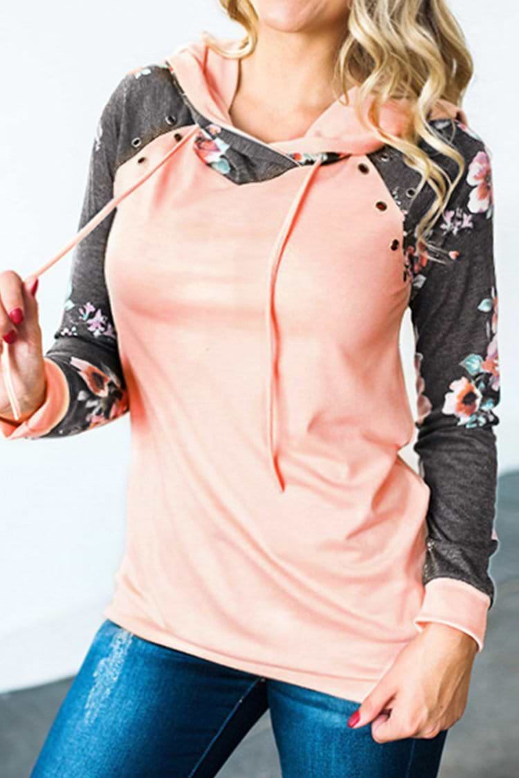 Pink and Black Floral Hoodie