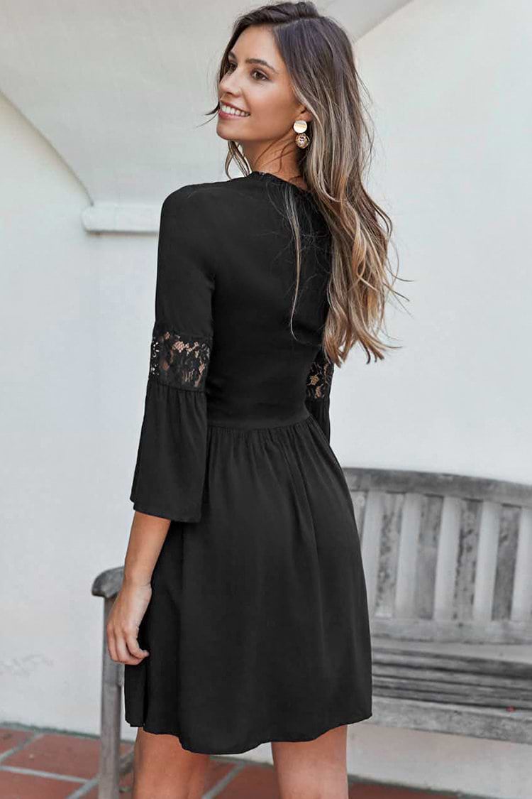 Black Mini Dress with Lace Sleeve