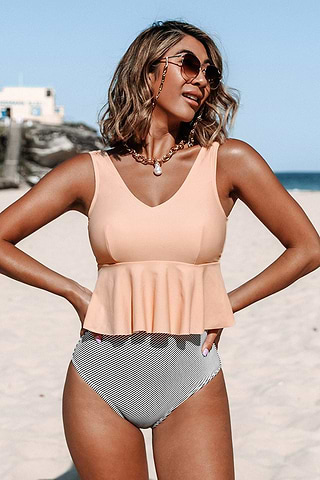 Pink Peplum and Striped Tankini