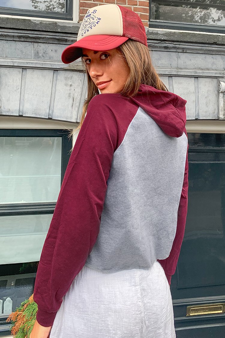 Grey and Red Drawstring Hoodie