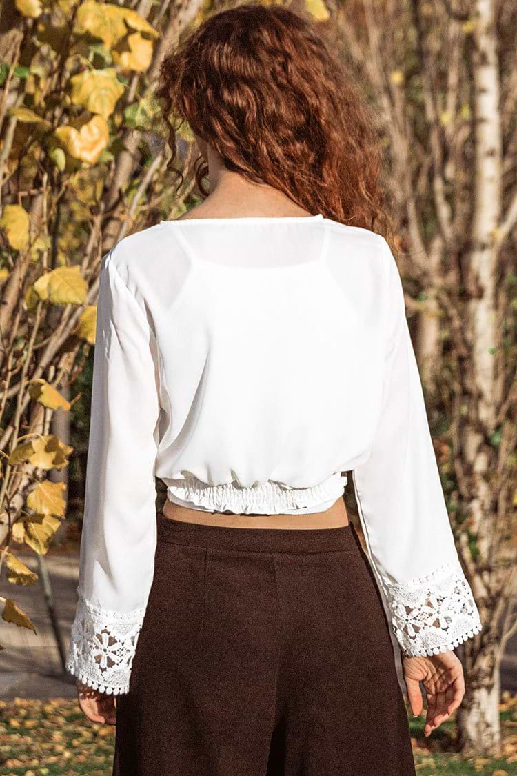 White Crochet Long Sleeve Top