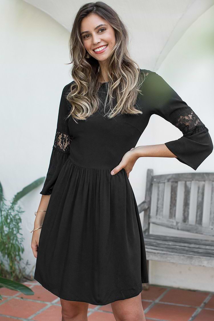 Black Mini Dress with Lace Sleeve