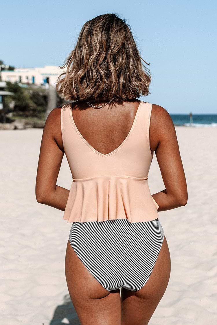 Pink Peplum and Striped Tankini