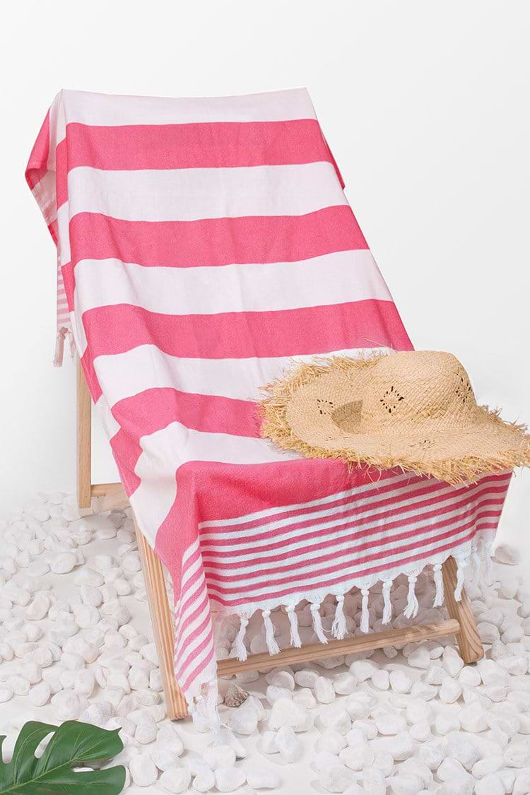 Gestreiftes Strandtuch mit Fringe Hem