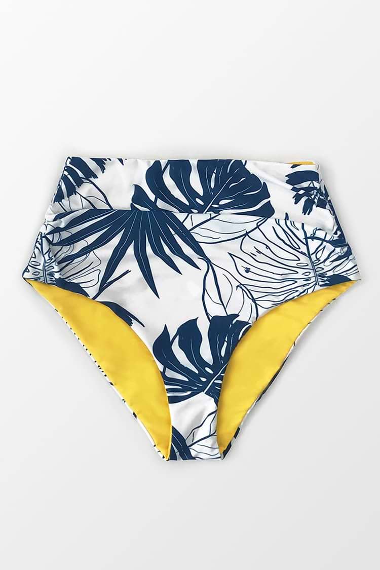 Bikini-Hose mit Blätter-Print und High Waist