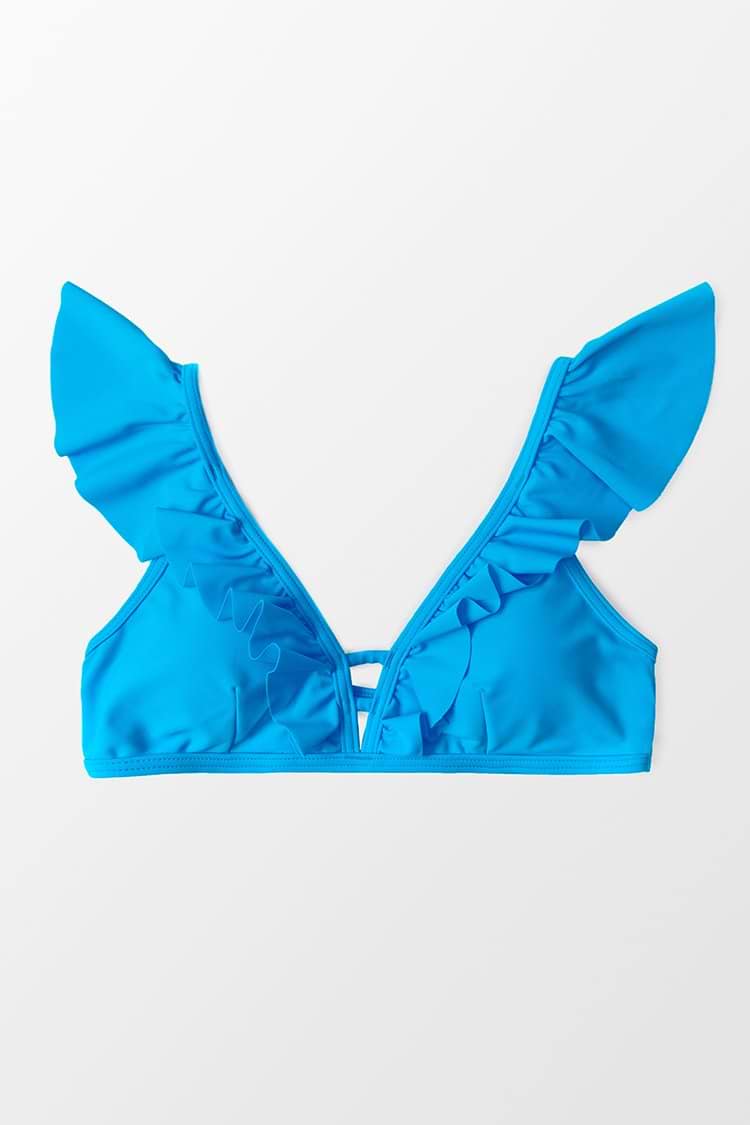 Haut de bikini bleu à volants