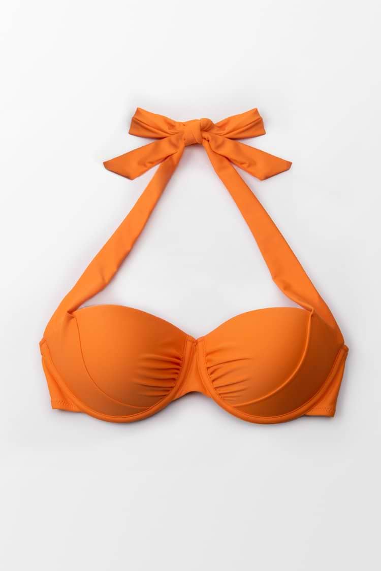 Haut de bikini halter orange à bretelles larges