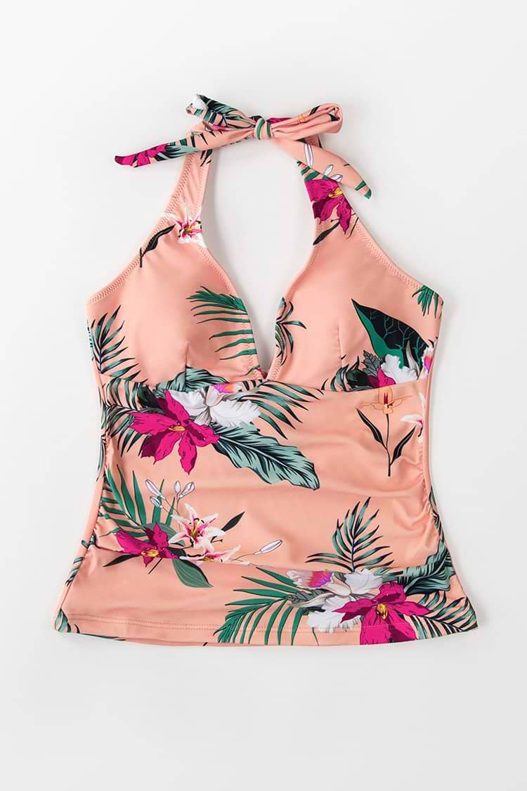 Haut de tankini à licou imprimé floral rose