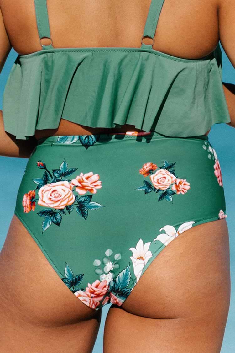 Große Größen High-Waisted Floral Bikinihose