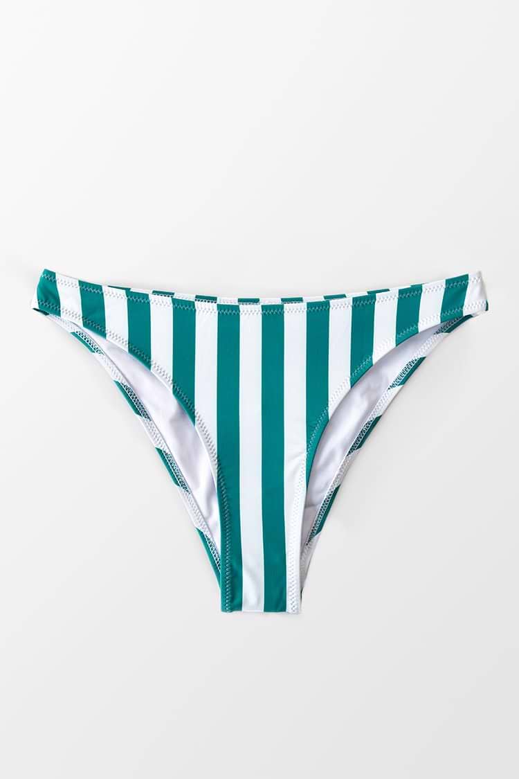 Bas de bikini rayé bleu et blanc