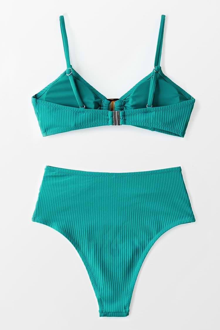 Bikini taille haute à boucle côtelée