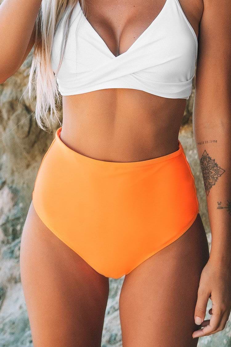 Bas de bikini taille haute orange