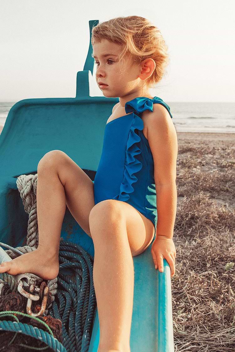 Maillot de bain une pièce une épaule à volants pour filles