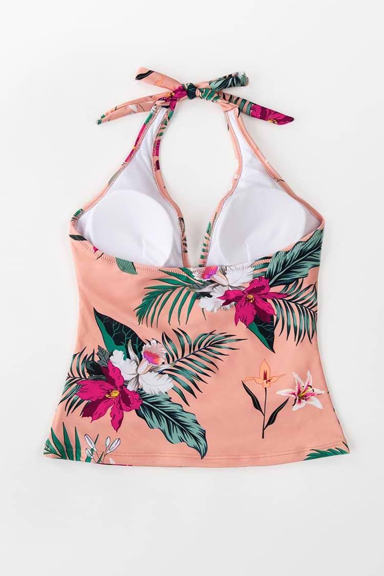 Haut de tankini à licou imprimé floral rose