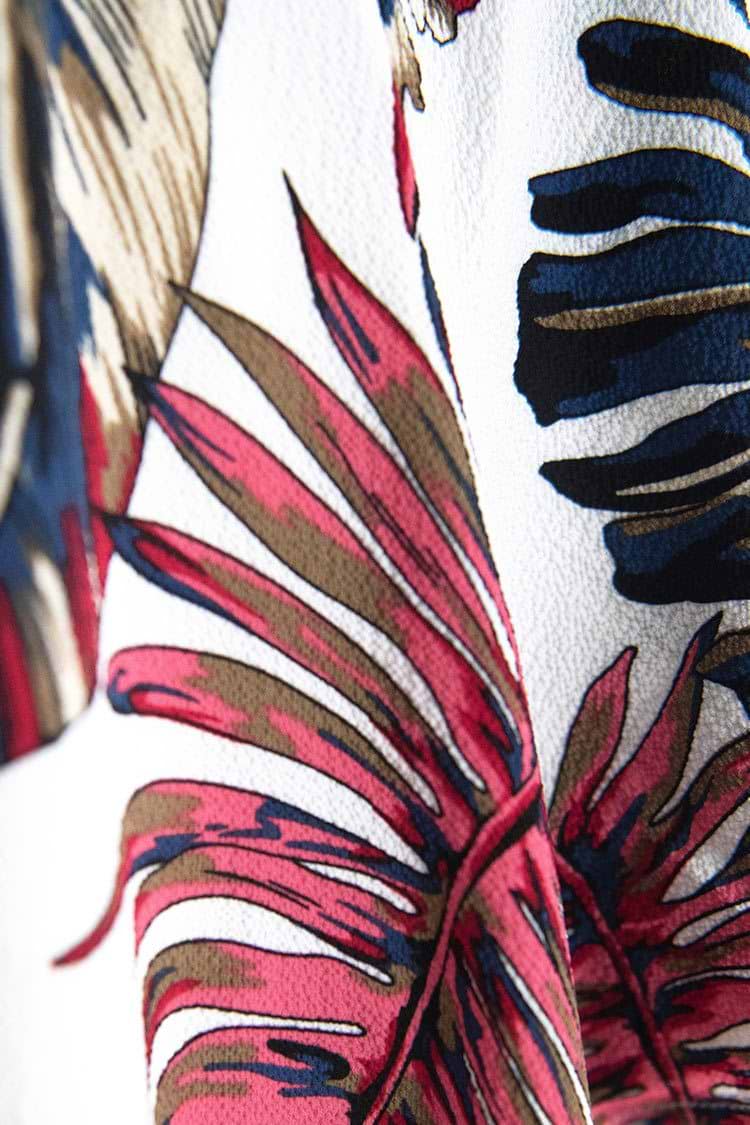 Robe à manches courtes imprimé feuilles