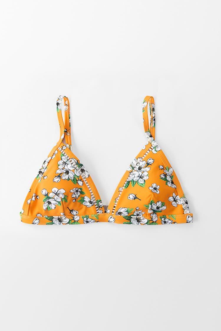 Haut de bikini triangle imprimé floral jaune