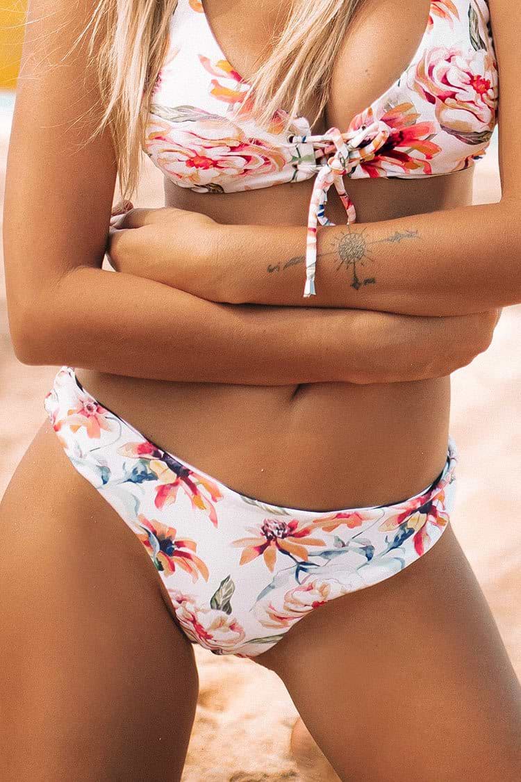 Bas de bikini réversible rayé floral