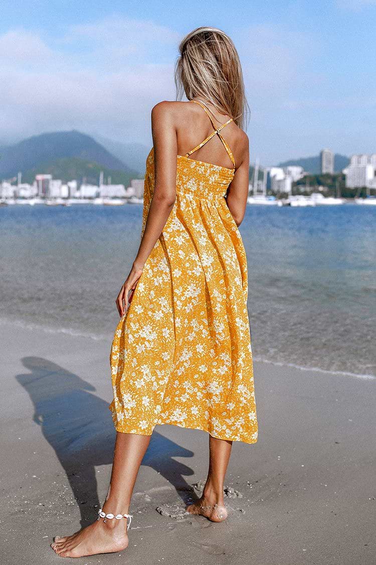 Kleid mit Blumenmuster in Gelb