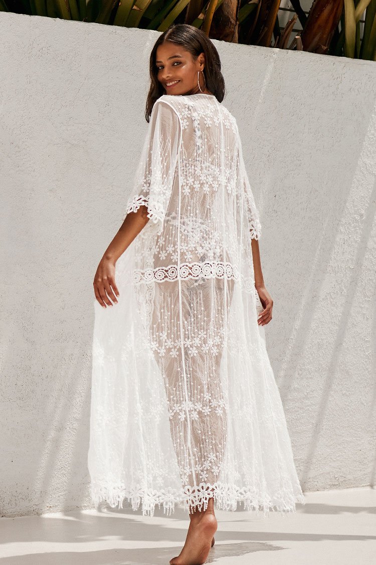 Stickerei Mesh Kimono in Weiß