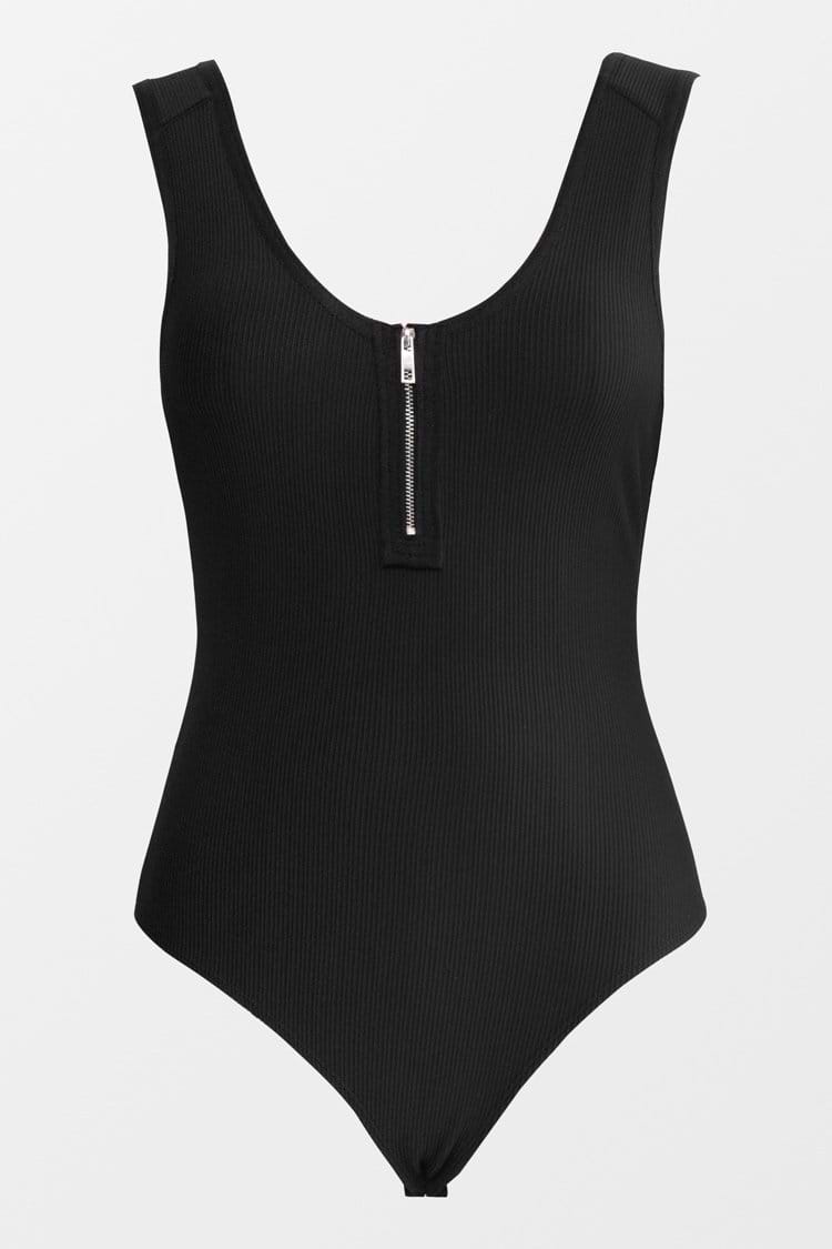 Bodysuit mit Reißverschluss in Schwarz