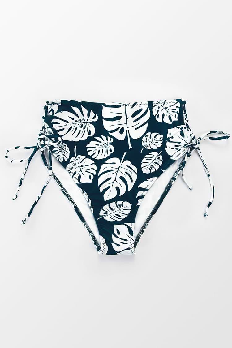 Bas de bikini taille haute imprimé feuilles