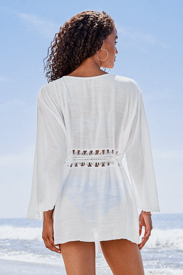 Kimono à cordon de serrage à pampilles en crochet