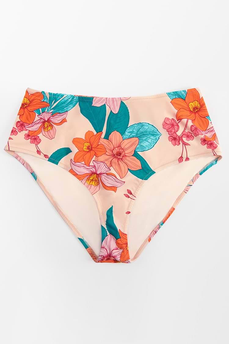 Große Größen High Waisted Bikinihose mit Blumenmuster