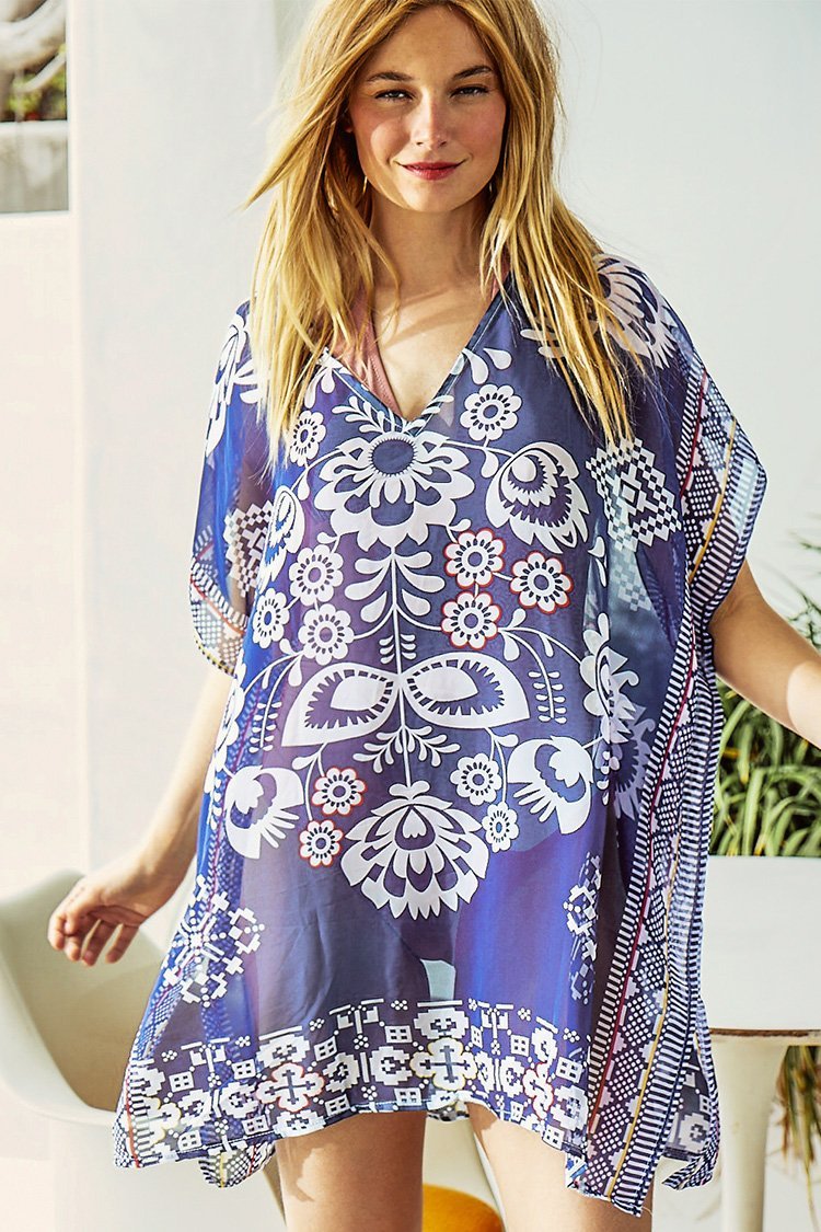 Navy Blumendruck Cover Up