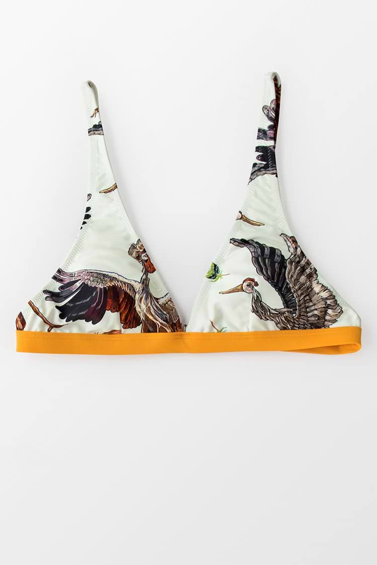 Haut de bikini plongeant imprimé oiseau