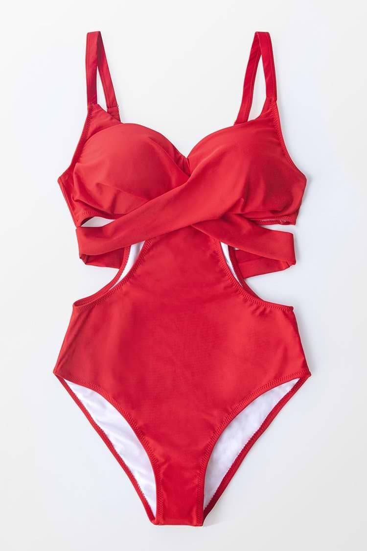 Cutout Badeanzug mit Twist in Rot