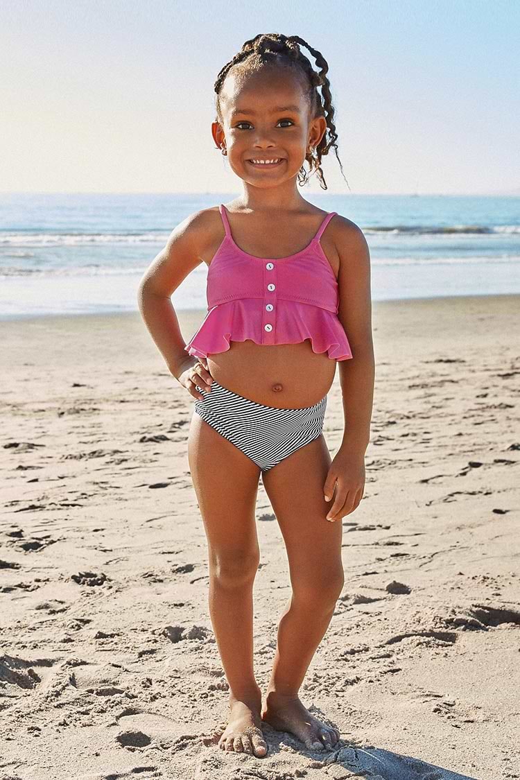 Bikini mit Knöpfe und Rüschen für Mädchen
