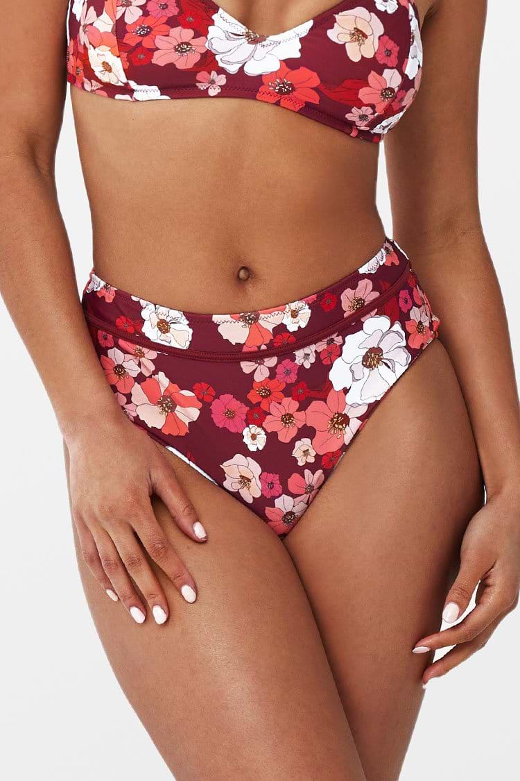 Bas de bikini taille moyenne imprimé floral