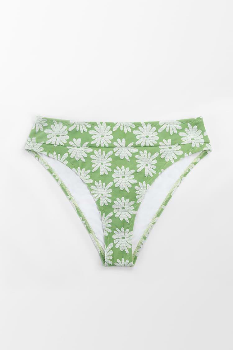 Light Green Floral High Waisted Bikini Bottom